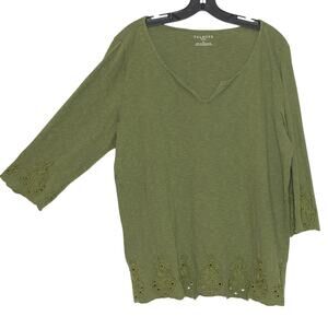 Talbots Top 3/4 Sleeve Minimalist Cottage Academia Earthy Boho Grandma Green 1X